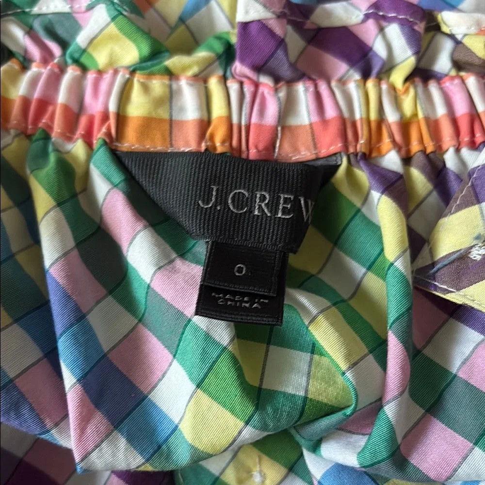 J. Crew Ruffle Tank Top Squareneck Button-Front Women’s 0 Cotton Gingham Rainbow